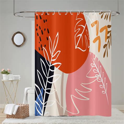 Toengs Pink Boho Shower Curtain Red Bohemian Leaves