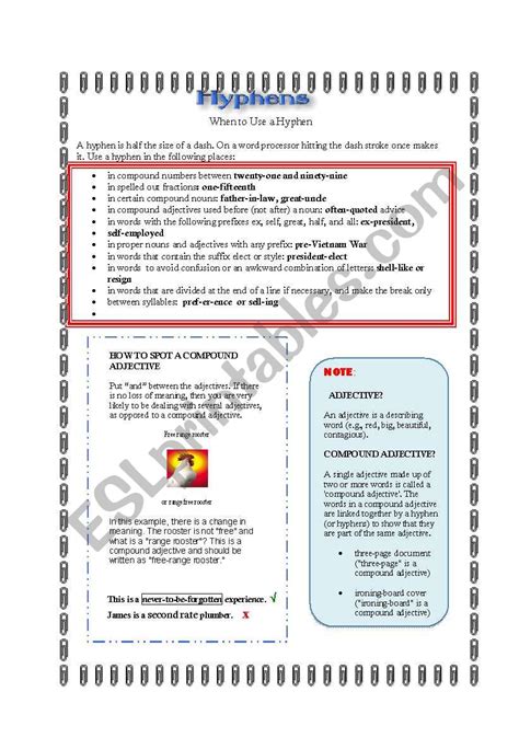 Hyphen Rules Lesson - ESL worksheet by Carla Horne