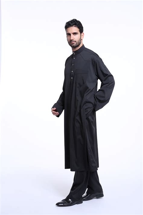 Men Muslim Fashion Kaftan Long Sleeve Robe Arab Loose Abaya Galabia ...