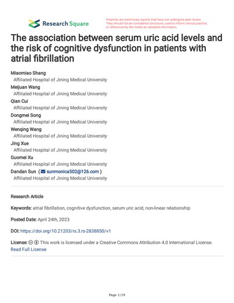 Pdf The Association Between Serum Uric Acid Levels And The Risk Of