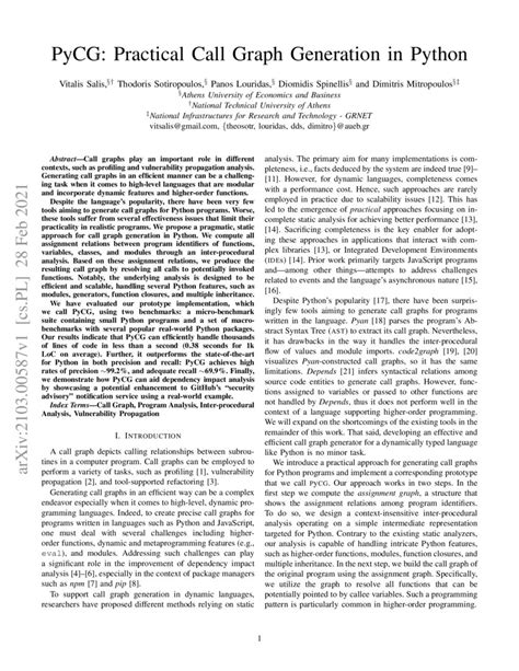 PyCG: Practical Call Graph Generation in Python | DeepAI