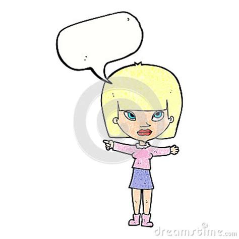 Cartoon Woman Pointing With Speech Bubble Stock Illustration