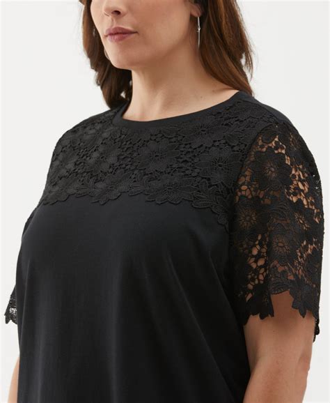 Womens Plus Size Lace Yoke Knit Top Rafaella