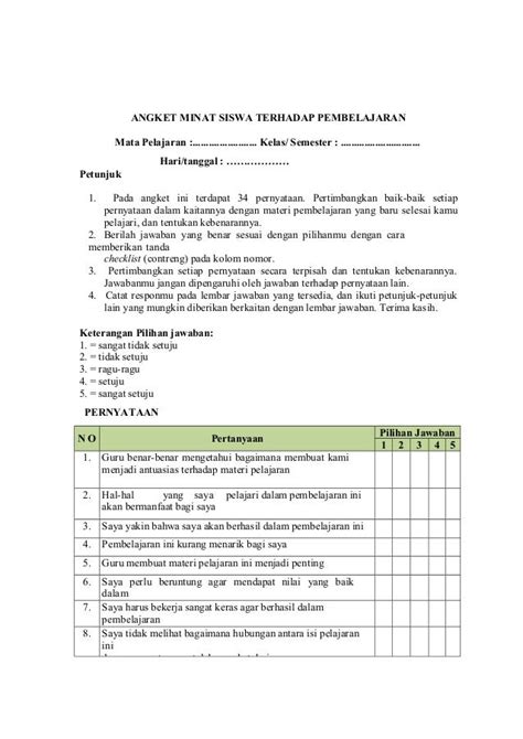 Detail Contoh Angket Penelitian Hasil Belajar Siswa Koleksi Nomer 2