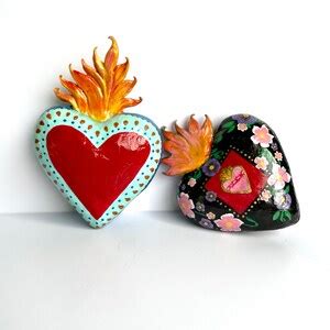 Sacred Heart Hand Painted Black Floral Papier mâché Ornament wall