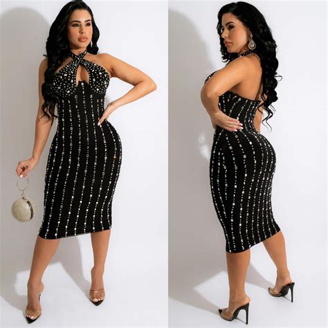 Sexy Hot Drill Sleeveless Halter See Through Slim Dress Nightclub