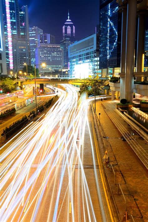 City In Night With Busy Traffic Stock Image Image Of Architecture