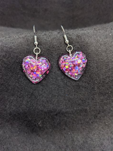 Heart Drop Earrings Pink Heart Dangle Earrings Pink Etsy