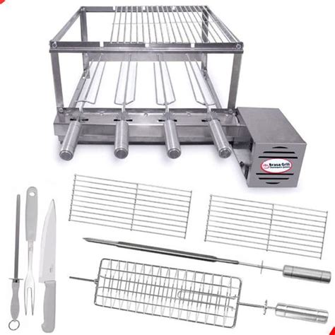 Kit Inox Gira 4 Espetos Brasa Grill Kit Churrasco Espeto Picanha