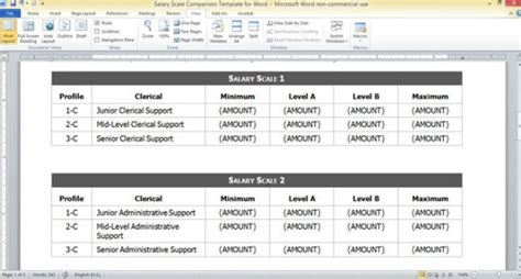 Salary Scale Comparison Template For Word