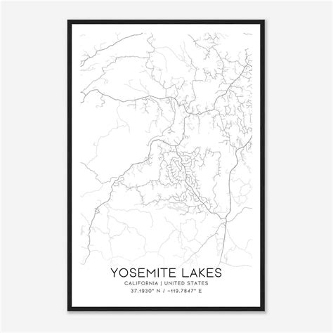 Yosemite Lakes California Map Poster, Modern Home Decor Wall Art Print