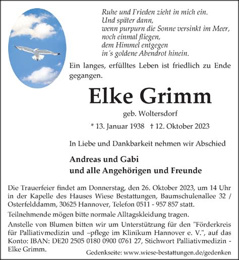 Traueranzeigen Von Elke Grimm Trauer Anzeigen De