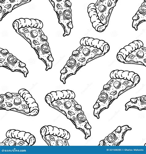 Hand Drawn Doodle Pizza Seamless Pattern Stock Illustration