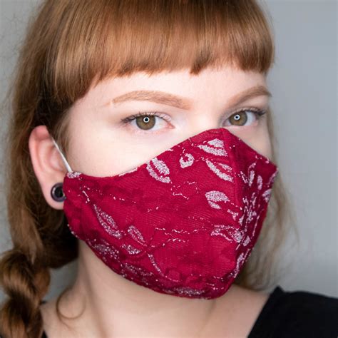 Red Metallic Lace Face Mask Lace 3 Layer Reusable And Etsy