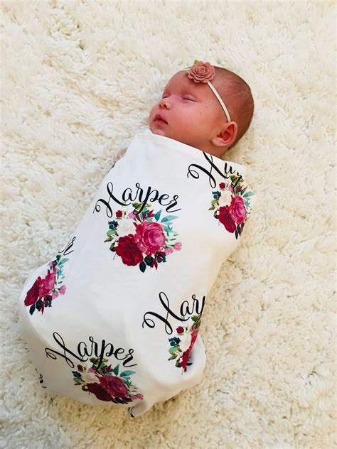 Personalized Purple Floral Swaddle Blanket Personalized Baby Etsy