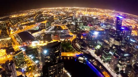 4k Timelapse Video Of Melbourne City At Night, Fisheye View, Zooming In ...