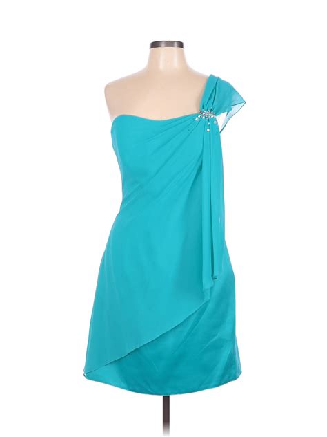 B2 By Jasmine 100 Polyester Solid Blue Teal Cocktail Dress Size 12 88 Off Thredup