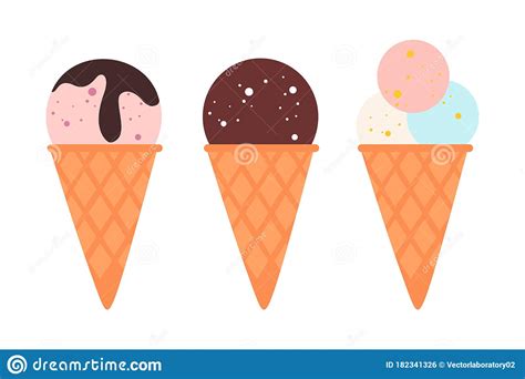 Ice Creams Cone Tasty Watercolor Style Sweet Summer Delicacy Sundaes