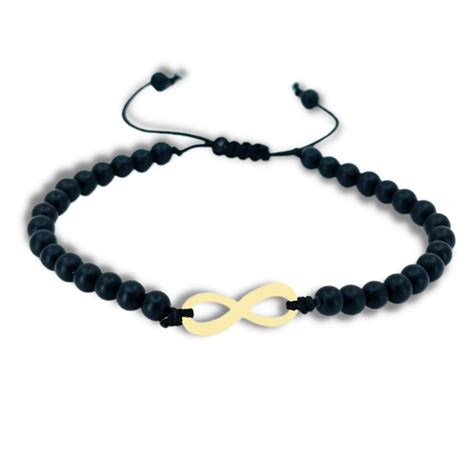 Bratara Aur Barbati Snur Reglabil Pietre Onix Si Infinit Aur 14k