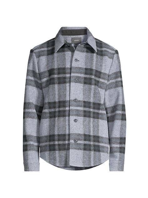 Vince Flannel Plaid Shirt Jacket In Gray For Men Lyst