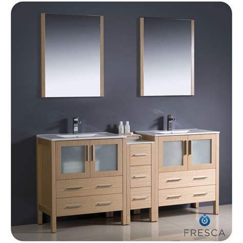 Fresca Torino Light Oak Modern Double Sink Bathroom Vanity W Side