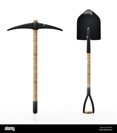 Shovel And Pick Axe Isolated On White Background 3d Illustration Stock