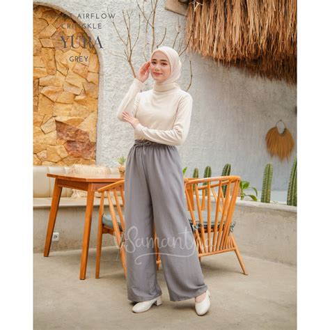 Jual VSamantha Celana Kulot High Waist Crinkle Airflow Yura Shopee