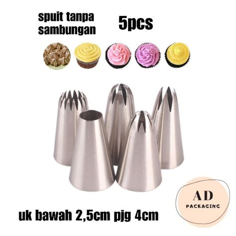 Jual 5pcs Spuit Stainless Kokoh Tanpa Sambungan Spuit Kue Spuit