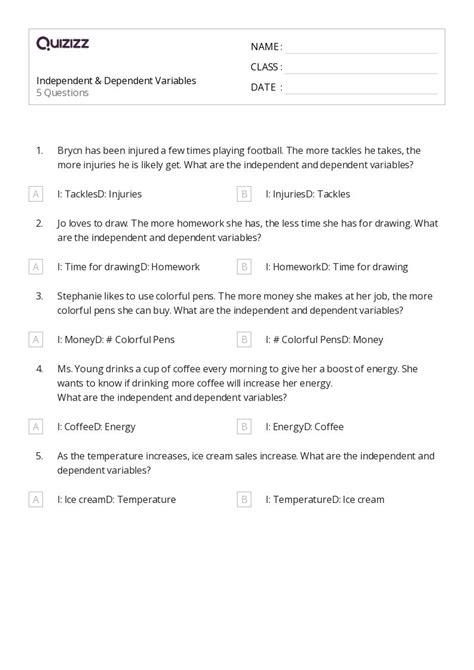 Dependent Variables Worksheets For Th Class On Quizizz Free