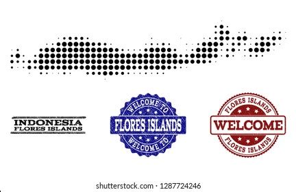 Welcome Collage Halftone Map Indonesia Flores Stock Vector Royalty