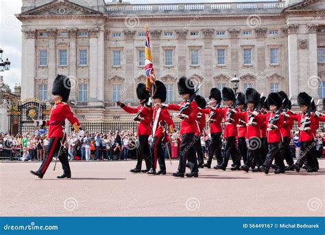 British Royal Guards Perform The Changing Of The Guard In Buckingham