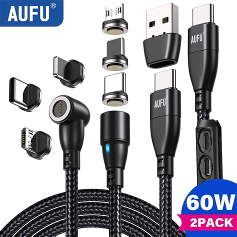 AUFU Cable Magn Tico De Carga R Pida Cargador Micro Tipo C PD60W Para