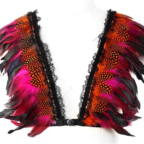 Festival Feather Epaulettes Goth Steampunk Bondage For Women Feather Cape Top Feather Jacket