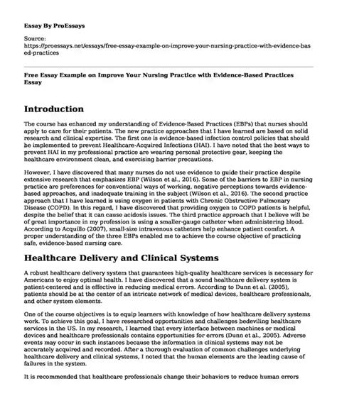 📚 Free Essay Example On Improve Your Nursing Practice With Evidence Based Practices Free Essay