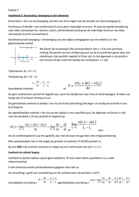 Fysica I SV Fysica I Hoofdstuk 2 Kinematica Beweging in één