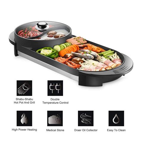 Seaan Hot Pot With Grill Electric Indoor Shabu Shabu Pot Korean Bbq Grill Smokeless Separate