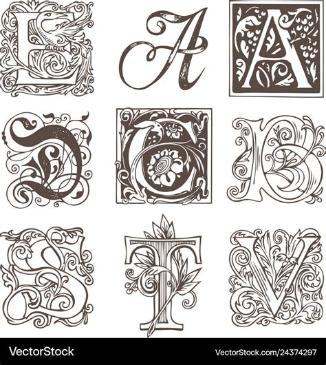 Set Of Decorative Hand Drawn Initial Letters Vector Image