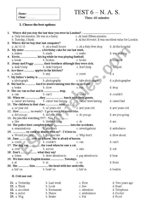 English Tests ESL Worksheet By Phanthuyduong