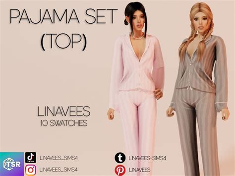 Margot Pajama Set Top In 2024 Sims 4 Sims Sims 4 Tsr