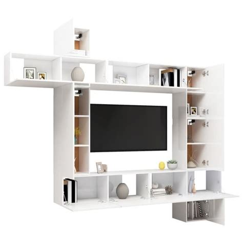 Ensemble De Meuble Tv Pcs Blanc Brillant Agglom R Mothinessto Ly