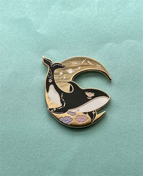 Celestial Orca Whale And Moon Enamel Pin Orca Whale Pins Cute Ocean