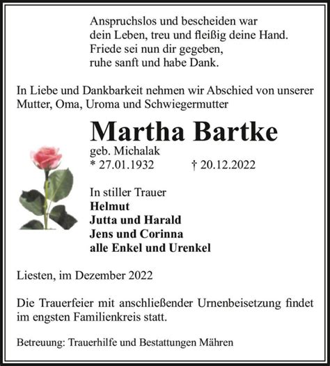 Traueranzeigen Von Martha Bartke Geb Michalak Abschied Nehmen De