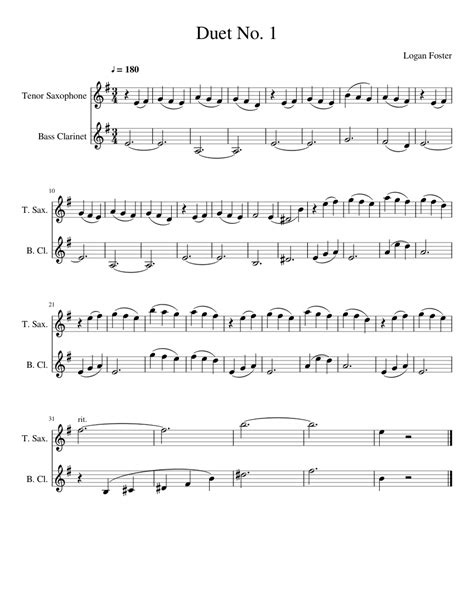 Duet No 1 Sheet Music For Clarinet Bass Saxophone Tenor Woodwind Duet