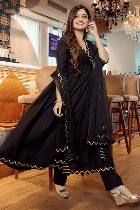 Black Pant Style Anarkali Suit Set Velvet Dress Designs Dress Indian