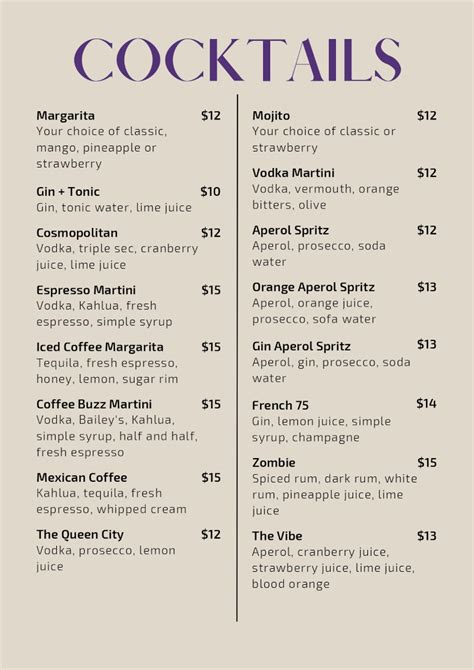 The Vibe Cafe Food Menu