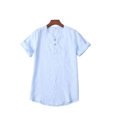 Buy Men S Baggy Cotton Linen Solid Color V Neck T Shirts Tops Blouses