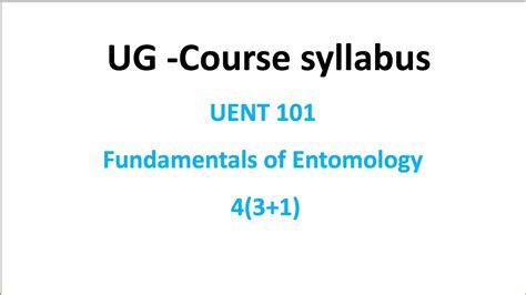 Entomology Syllabus Undergraduate Course Fundamentals Of Entomology