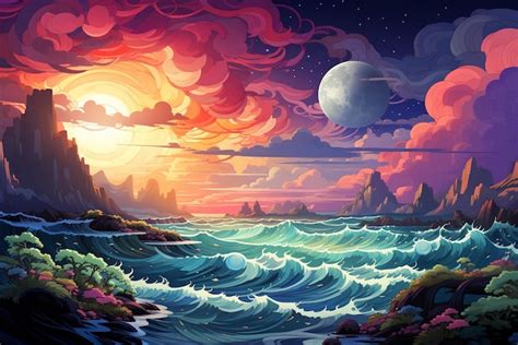 Premium Ai Image Clouds Above Water With Ocean Illustration Background