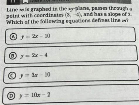 Solved 11 Wio Line M Is Graphed In The Xy Plane Passes Through A