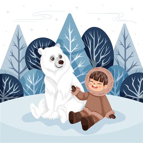 Free Vector Flat Winter Eskimo Illustration